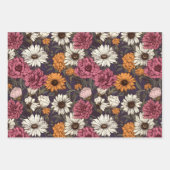 ヴィンテージフローラアンティークネイビーブルーピンクの花 ラッピングペーパーシート (正面)