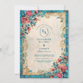 ヴィンテージフローラアーチウェイロマ結婚ンス 招待状 (正面)