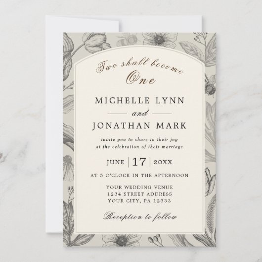 ヴィンテージフローラアーチフレームクリスチャン結婚ズ 招待状 (正面)