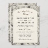 ヴィンテージフローラアーチフレームクリスチャン結婚ズ 招待状 (正面/裏面)