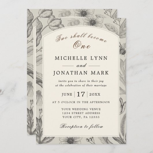 ヴィンテージフローラアーチフレームクリスチャン結婚ズ 招待状 (正面/裏面)