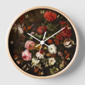 ヴィンテージフローラアートリビングルームオフィスデコールウッド 壁時計 (正面)