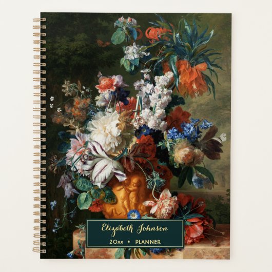 ヴィンテージフローラアート名前をカスタムする金ゴールドモノグラム2026 プランナー手帳 (正面)