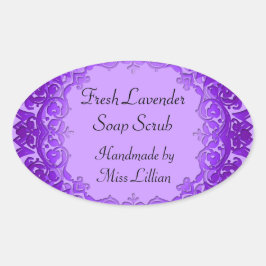 ヴィンテージフローラアート石鹸または缶詰ラベル紫 楕円形シール