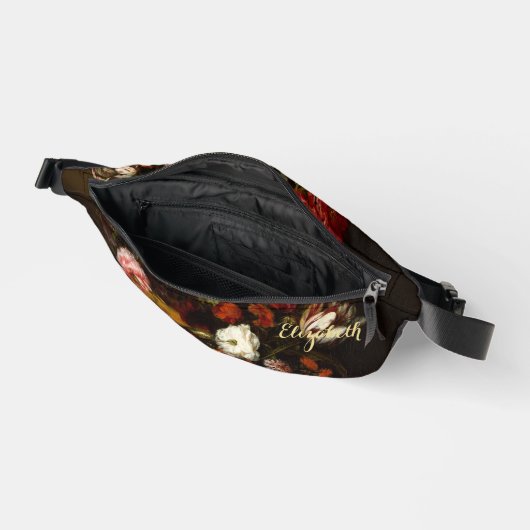 ヴィンテージフローラアート金ゴールドモノグラムウエストクロスボディ ファニーパック (見開き)