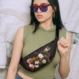 ヴィンテージフローラアート金ゴールドモノグラムウエストクロスボディ ファニーパック