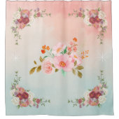 ヴィンテージフローラアート、春の花 シャワーカーテン (正面)