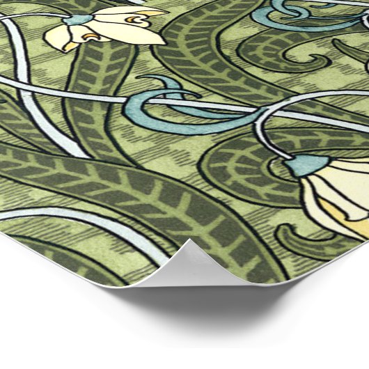 ヴィンテージフローラアールヌーボースノードロップフラワー ポスター (角)