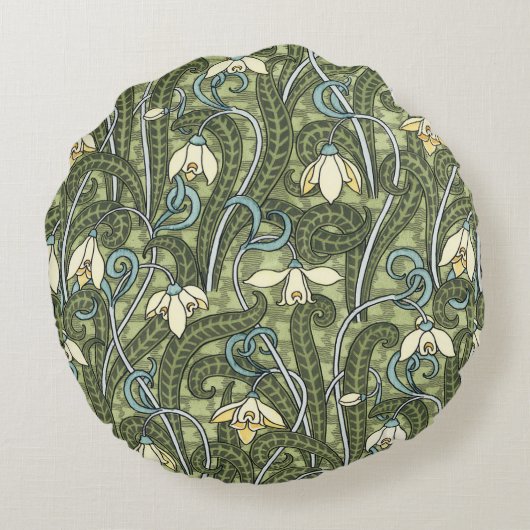 ヴィンテージフローラアールヌーボースノードロップフラワー ラウンドクッション (裏面)