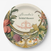 ヴィンテージフローラアールヌーボーブライダルシャワー ペーパープレート (正面)