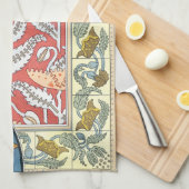 ヴィンテージフローラアールヌーボーポピーの花 キッチンタオル (四つ折り)