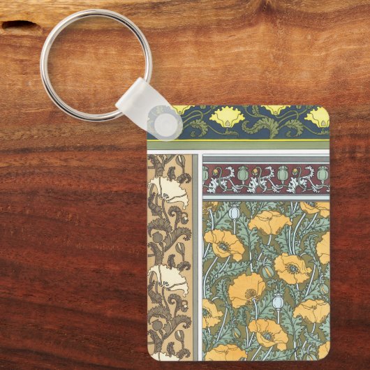 ヴィンテージフローラアールヌーボーポピーの花 キーホルダー (正面)