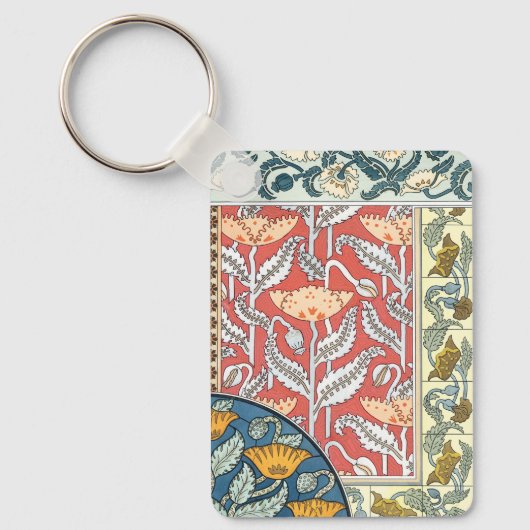 ヴィンテージフローラアールヌーボーポピーの花 キーホルダー (正面)