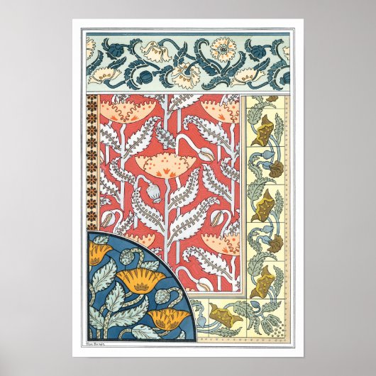 ヴィンテージフローラアールヌーボーポピーの花 ポスター (正面)