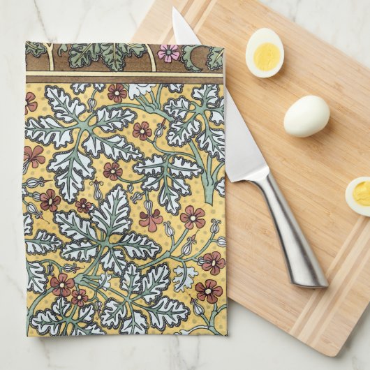 ヴィンテージフローラアールヌーボーワイルドゼラニウム花 キッチンタオル (四つ折り)