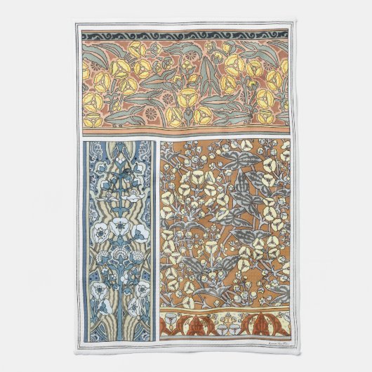ヴィンテージフローラアールヌーボー矢頭花 キッチンタオル (縦)