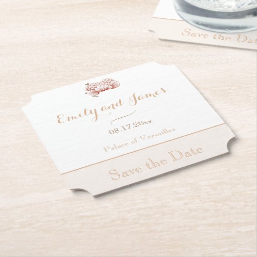 ヴィンテージフローラアールヌーボー結婚式の日付を保存 ペーパーコースター (アングル)