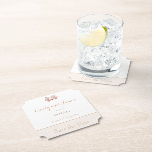 ヴィンテージフローラアールヌーボー結婚式の日付を保存 ペーパーコースター (インサイチュ)