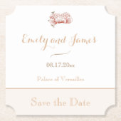 ヴィンテージフローラアールヌーボー結婚式の日付を保存 ペーパーコースター (正面)