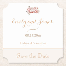 ヴィンテージフローラアールヌーボー結婚式の日付を保存 ペーパーコースター