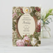 ヴィンテージフローラアールヌーボー誕生日 招待状 (スタンド正面)