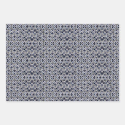 ヴィンテージフローライエローブルーポルトガルのタイル ラッピングペーパーシート (正面3)