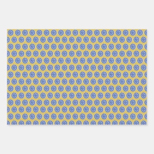ヴィンテージフローライエローブルーポルトガルのタイル ラッピングペーパーシート (正面)