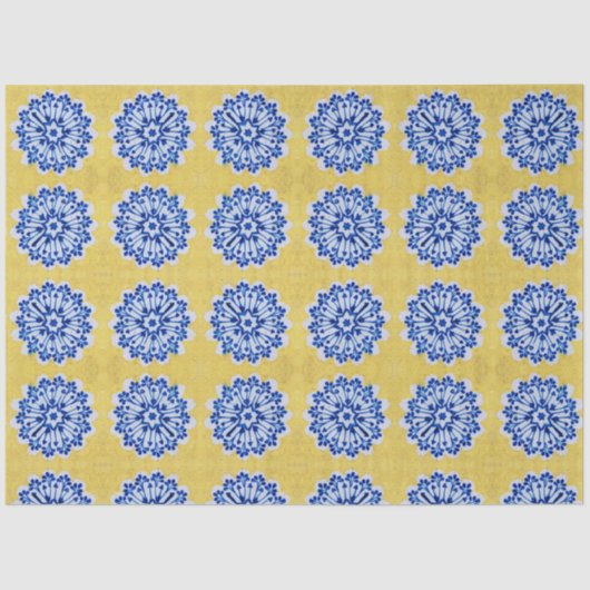 ヴィンテージフローライエローブルーポルトガルのタイル 薄葉紙 (正面)