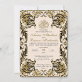ヴィンテージフローライスラーム・ベージュと金ゴールド結婚ズ 招待状 (正面)