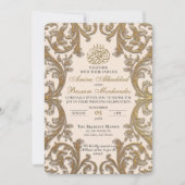 ヴィンテージフローライスラーム・ベージュと金ゴールド結婚ズ 招待状 (正面)