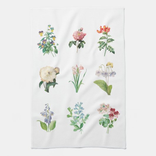 ヴィンテージフローライラストレーションミニマリスト植物学 キッチンタオル (縦)