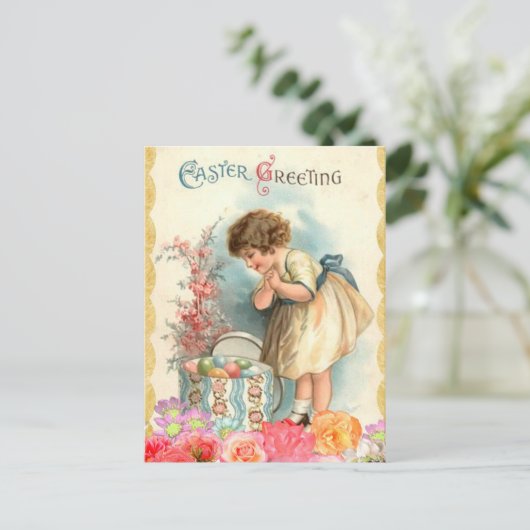 ヴィンテージフローライースターガールと卵 シーズンポストカード (スタンド正面)