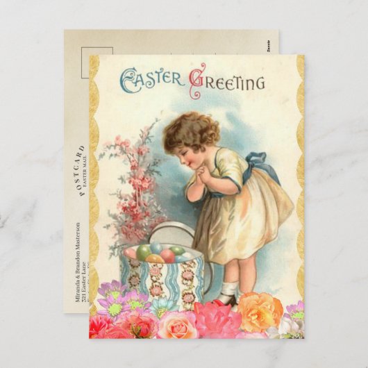 ヴィンテージフローライースターガールと卵 シーズンポストカード (正面/裏面)