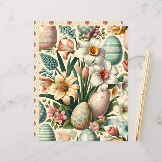 ヴィンテージフローライースタースクラップブック紙 (正面/裏面インサイチュ)