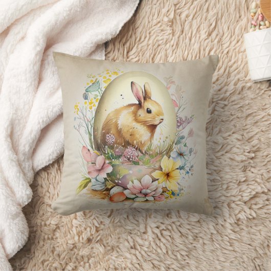 ヴィンテージフローライースターバニーと卵装飾用クッション クッション (ブランケット)