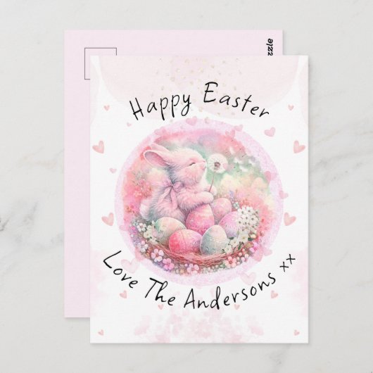 ヴィンテージフローライースターバニーイースターエッグハート ポストカード (正面/裏面)