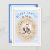 ヴィンテージフローライースターバニーブルーギンガムチェックNONAM シーズンポストカード (正面/裏面)