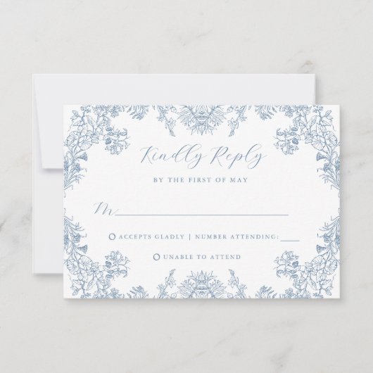 ヴィンテージフローラウェディングRSVPカード 出欠カード (正面)