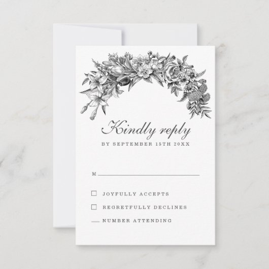 ヴィンテージフローラウェディングRSVPカード 出欠カード (正面)
