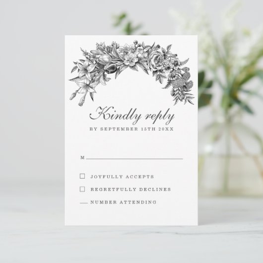 ヴィンテージフローラウェディングRSVPカード 出欠カード (スタンド正面)
