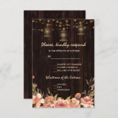 ヴィンテージフローラウッドオールドランタンウェディングRSVP 出欠カード (正面/裏面)