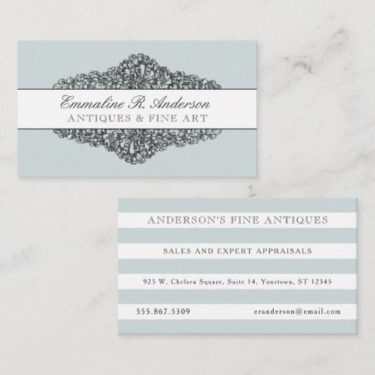 ヴィンテージフローラエッチング | ストライプ | カスタムカラー 名刺 (正面/裏面)