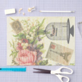 ヴィンテージフローラエッフェルタワーパリバード手書き 薄葉紙 (クラフト)