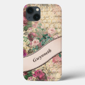 ヴィンテージフローラエフェメラとピンクリボンモノグラム Case-Mate iPhoneケース (裏面)