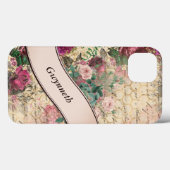 ヴィンテージフローラエフェメラとピンクリボンモノグラム Case-Mate iPhoneケース (裏面 (横))