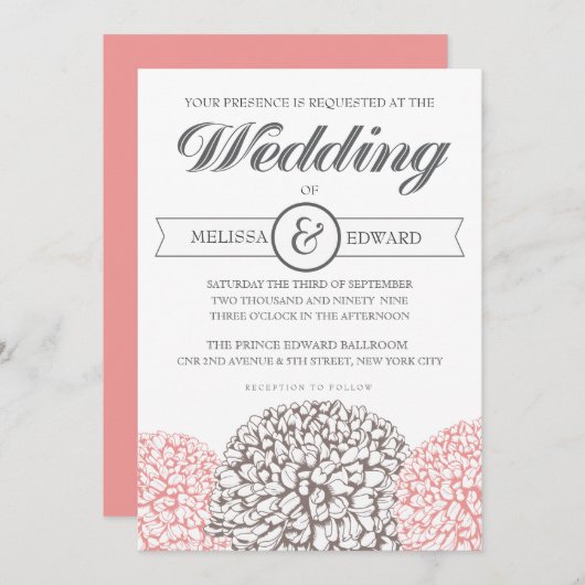 ヴィンテージフローラエレガントウェディング招待状 招待状 (正面/裏面)