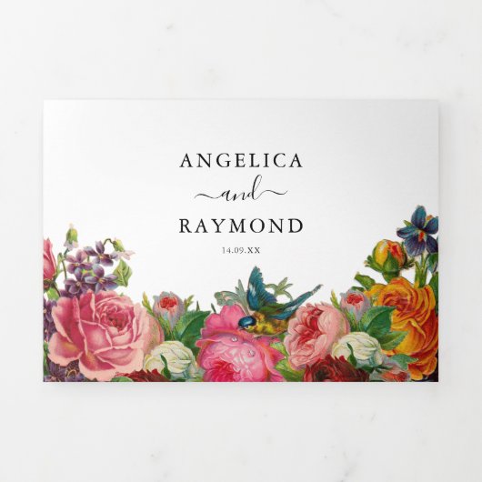 ヴィンテージフローラエレガントウェディング 三つ折り招待状 (カバー)