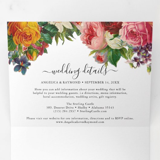 ヴィンテージフローラエレガントウェディング 三つ折り招待状 (内部最初)