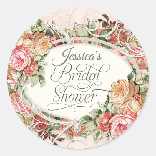 ヴィンテージフローラエレガントバラ赤面 ラウンドシール (正面)