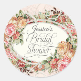 ヴィンテージフローラエレガントバラ赤面 ラウンドシール